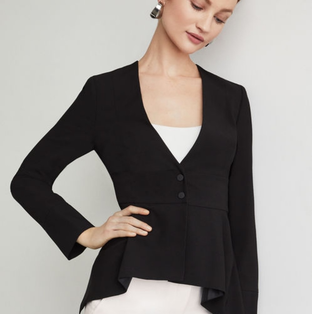 BCBGMAXAZRIA Asymmetrical Pleated Peplum Jacket